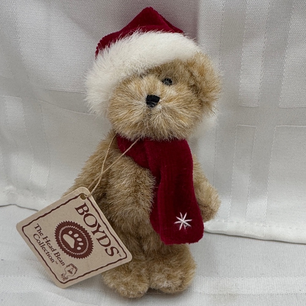Boyds Bears Holiday Bear Ornament with Red Santa Hat and Scarf 1988 - 2006